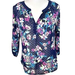 🌸NWT- Candies- Navy Floral Sheer 3/4 Sleeve Tunic- Size M